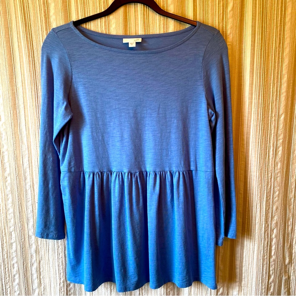 Women's Blue Long-Sleeve Peplum Tunic Top